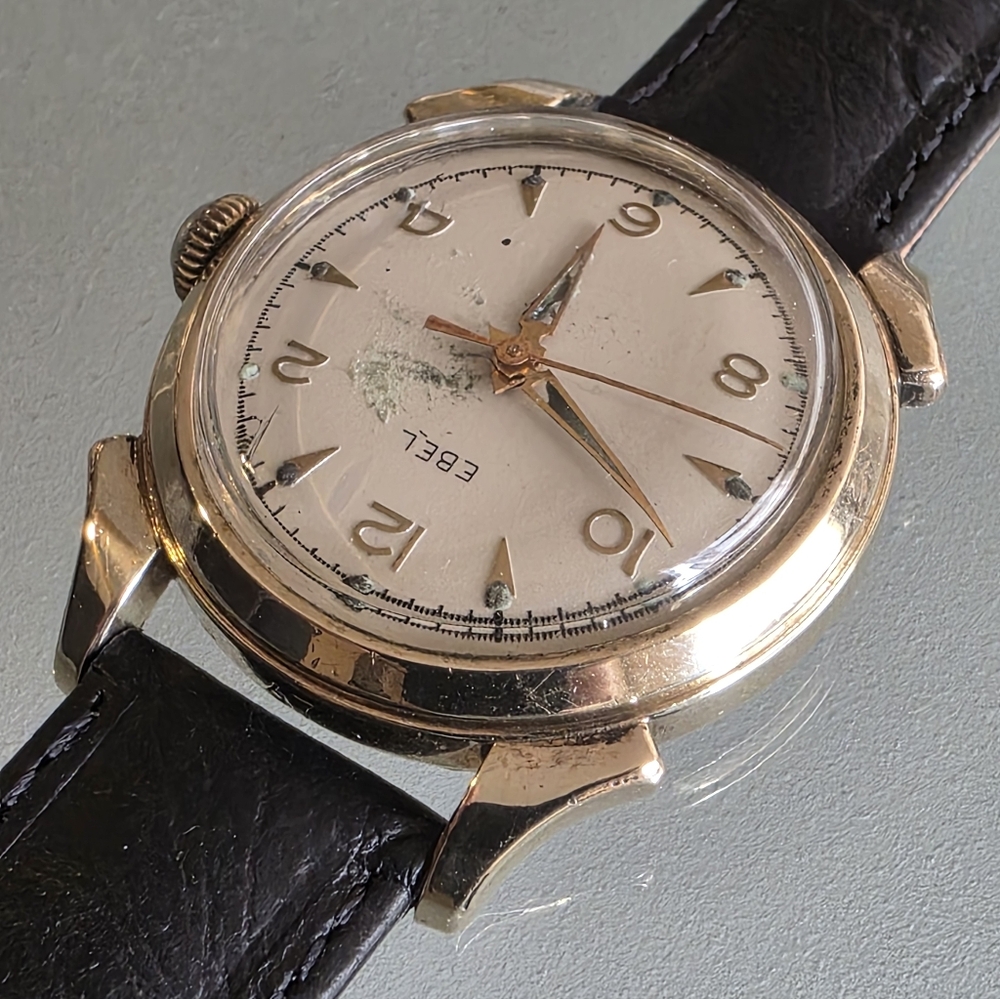 Vintage Ebel Swiss Automatic Champagne Pie Pan Dial With Naturally Aged Beauty. - Picture 6 of 7
